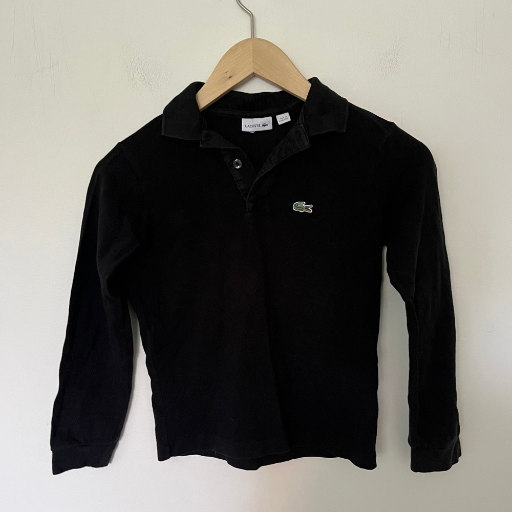 Lacoste Kids Black Long Sleeve Pique Polo Shirt Size 8 128cm Crocodile Logo